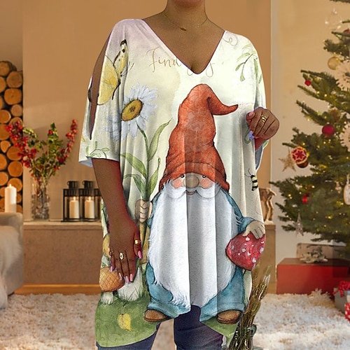

Women's Plus Size Christmas Tops Hoodie Sweatshirt Tree Santa Claus Print Long Sleeve Crewneck Casual Daily Polyester Fall Winter Green Wine