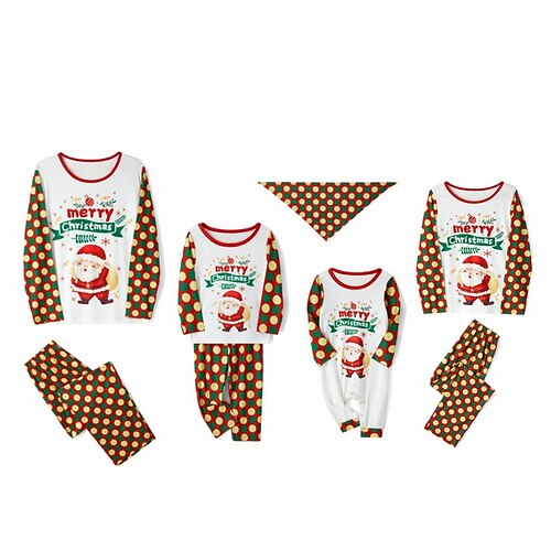 

Christmas Pajamas Family Polka Dot Letter Santa Claus Home Yellow Long Sleeve Basic Matching Outfits