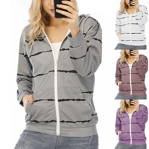 

Women's Hoodie Patchwork Stripes Graphic Prints Basic Classic Hooded Regular Winter Purple Pink Army Green Rose Red Grey