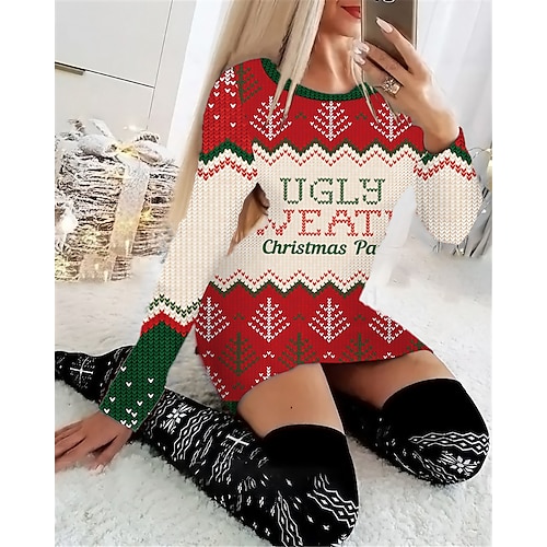 

Women's Christmas Casual Dress Bodycon Sheath Dress Mini Dress Black Wine Red Long Sleeve Plaid Print Winter Fall Autumn Crew Neck Fashion Christmas Daily 2022 S M L XL XXL 3XL 4XL 5XL 6XL