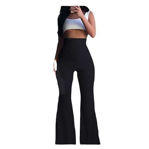 

Women's Tights Bell Bottom Black High Waist Sports Yoga Full Length Tummy Control Solid Colored S M L XL 2XL