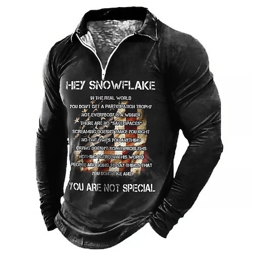 

Men's Collar Polo Shirt Golf Shirt Letter Graphic Prints National Flag Turndown Black 3D Print Outdoor Street Long Sleeve Zipper Print Clothing Apparel Fashion Designer Casual Soft
