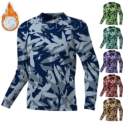 

Men's Downhill Jersey Long Sleeve Winter Green Purple Army Green Leaf Bike Thermal Warm Fleece Lining Breathable Fleece Spandex Sports Leaf Clothing Apparel