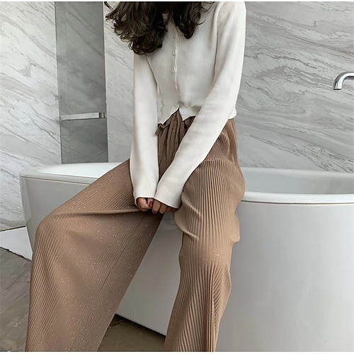 

Women's Wide Leg Pants Trousers Drawstring Elastic Waist Plain Classic Modern Beach Regular Summer Wine Red Black Blue Khaki Apricot