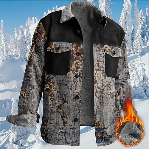 

Men's Coat Warm Sports & Outdoor Zipper Bandana Print 3D Printed Graphic Turndown Vintage Jacket Outerwear Long Sleeve Pocket Fall & Winter
