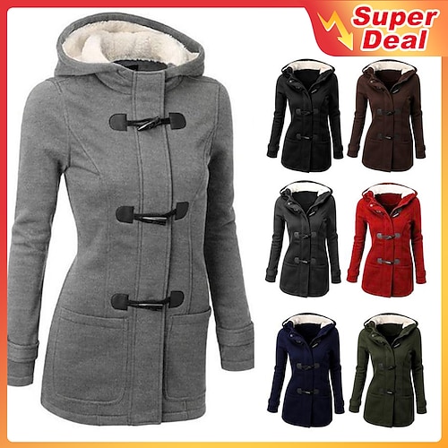 

Women's Coat Regular Classic Coat Black Blue Wine Army Green Light gray Casual Street Fall Regular Fit S M L XL XXL 3XL / Winter / Long Sleeve / Winter