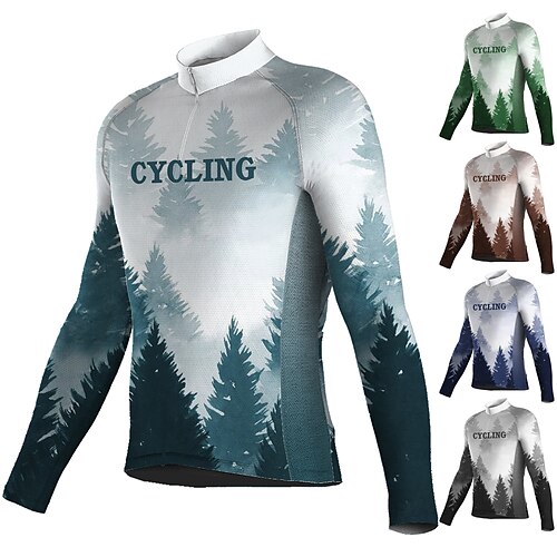 

21Grams Men's Cycling Jersey Long Sleeve Bike Jersey Top with 3 Rear Pockets Mountain Bike MTB Road Bike Cycling Breathable Quick Dry Moisture Wicking Reflective Strips Green Dark Blue Brown Graphic