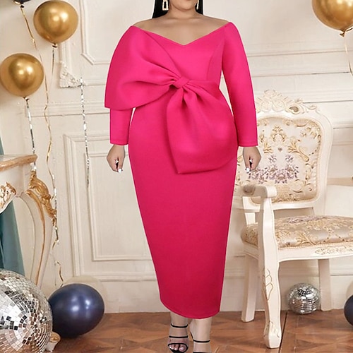 

Women's Plus Size Party Dress Pure Color V Neck Long Sleeve Winter Fall Fashion Elegant Formal Maxi long Dress Party Evening Party Dress