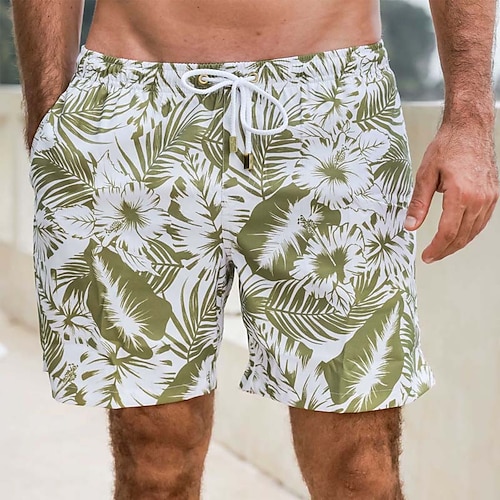 

Men's Swim Shorts Swim Trunks Board Shorts Drawstring Elastic Waist Leaf Print Dot Comfort Breathable Casual Daily Beach Fashion Streetwear Green Black Micro-elastic