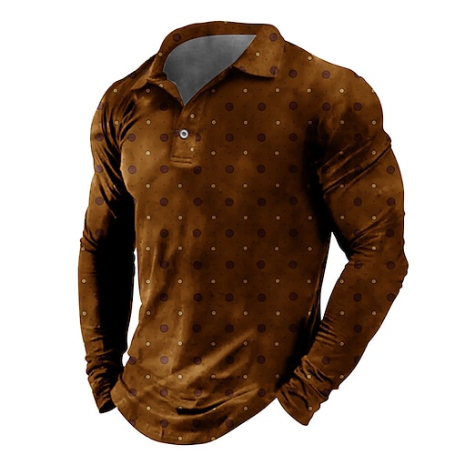 

Men's Polo Shirt Golf Shirt Polka Dot Graphic Prints Turndown Orange Gray 3D Print Outdoor Street Long Sleeve Button-Down Print Clothing Apparel Fashion Designer Casual Soft