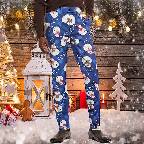 

Men's Christmas Pants Chinos Trousers Jogger Pants Print Christmas Comfort Breathable Full Length Party Christmas Casual Streetwear Stylish Blue Micro-elastic