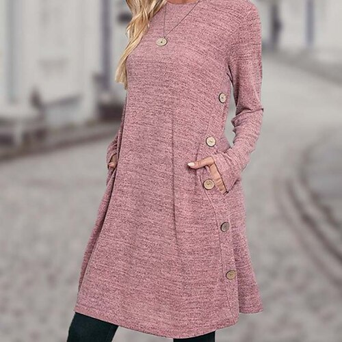 

Women's Casual Dress Mini Dress Green Black Pink Long Sleeve Pure Color Button Winter Fall Spring Crew Neck Fashion Daily 2022 S M L XL XXL 3XL