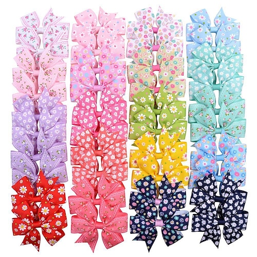 

20Pcs Random Color Print Daisy Sunflower Fishtail Bowknot Girls Kids Hairpin Children's Headwear