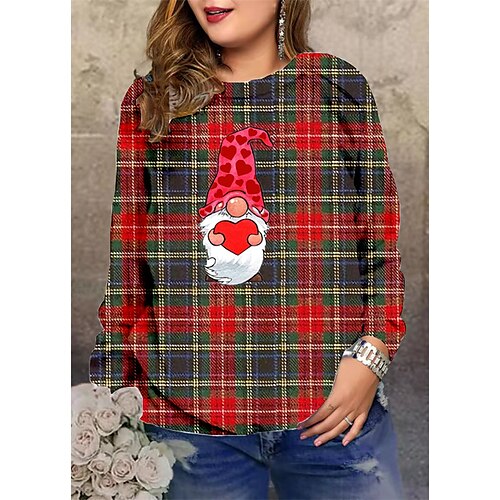 

Women's Plus Size Christmas Tops Pullover Sweatshirt Graphic Plaid Long Sleeve Streetwear Daily Polyester Winter Fall Green Rainbow