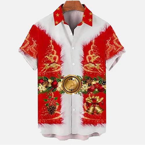 

Men's Shirt Santa Claus Graphic Prints Turndown Wine 3D Print Christmas Street Short Sleeves Button-Down Print Clothing Apparel Fashion Designer Casual Soft