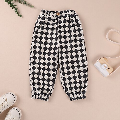 

Toddler Girls' Pants Plaid Cool Button Outdoor 3-7 Years Winter Black
