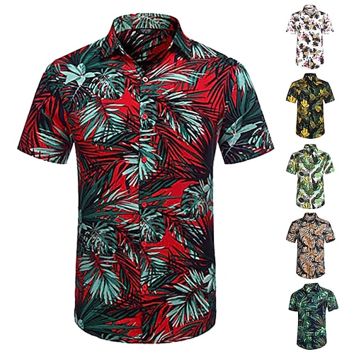 

Men's Shirt Summer Hawaiian Shirt Graphic Shirt Floral Palm Leaf Leaves Classic Collar Green Yellow Light Green Khaki Red Print Daily Holiday Short Sleeve Print Clothing Apparel Tropical Fashion