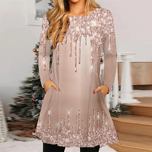 

Women's Casual Dress T Shirt Dress Tee Dress Shift Dress Mini Dress Silver Black Gold Long Sleeve Letter Pocket Winter Fall Spring Crew Neck Fashion Daily 2022 S M L XL XXL 3XL