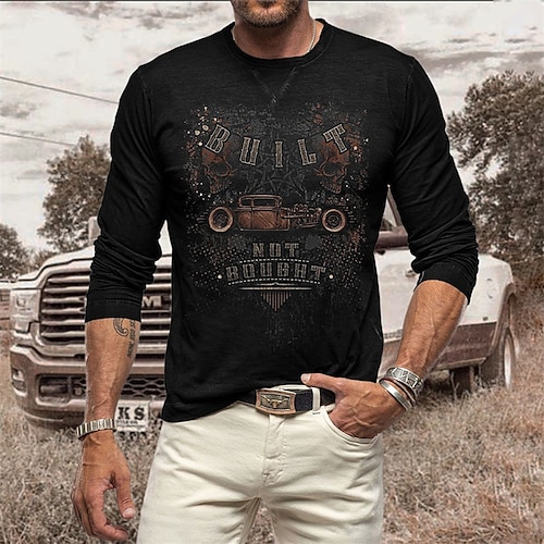 

Hombre Camiseta Coche Estampados Cuello Barco Negro Vino Azul Marino Gris Estampado en caliente Calle Deportes Manga Larga Ropa Básico Design Casual Cómodo