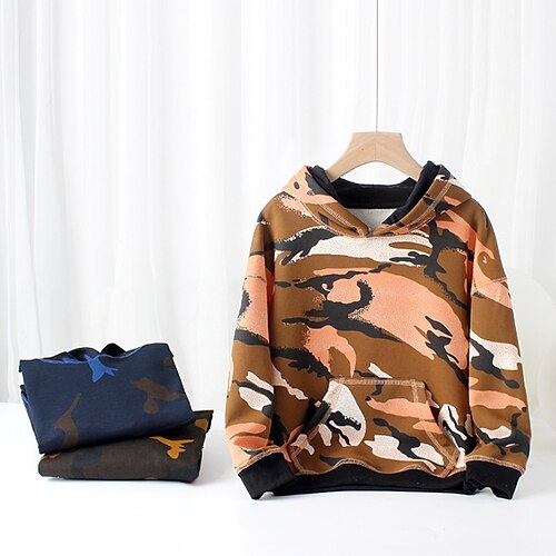 

Kids Boys Hoodie Pullover Camo Long Sleeve Children Top Casual Hoodie Fashion Daily Pink Brown Navy Blue Winter 7-13 Years
