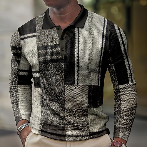 

Per uomo POLO Camicia da golf Golf Polo a nido d'ape Stampe astratte Geometria Collo ripiegabile Blu Viola Verde Grigio Stampa 3D Esterno Strada Manica lunga Bottone giù Stampa Abbigliamento Di
