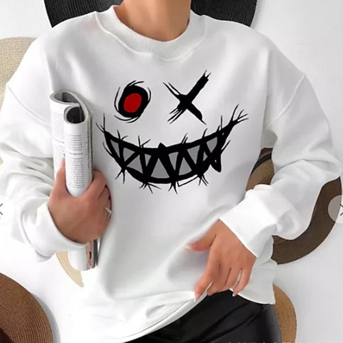 

Inspired by Halloween Smiling Face Hoodie Cartoon Manga Graphic Hoodie For Women's Adults' Hot Stamping 100% Polyester Casual Daily