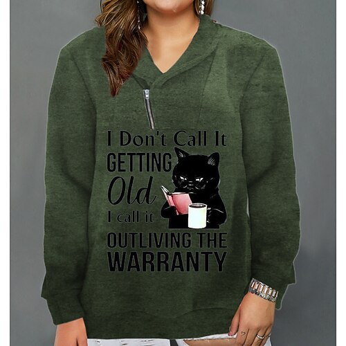 

Women's Plus Size Tops Active Streetwear Blouse Cat Letter 3/4 Length Sleeve Shirt Collar Vintage Casual Daily Vacation Polyester Winter Fall Green