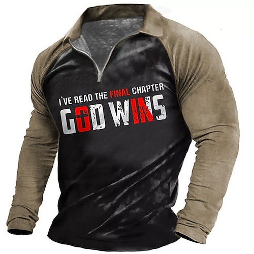 

Men's Collar Polo Shirt Golf Shirt Letter Graphic Prints Turndown Blue Khaki Brown Gray 3D Print Outdoor Street Long Sleeve Zipper Print Clothing Apparel Fashion Designer Casual Soft