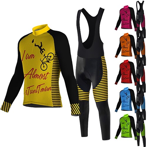 

21Grams Men's Cycling Jersey with Bib Tights Long Sleeve Mountain Bike MTB Road Bike Cycling Green Yellow Orange Graphic Stripes Bike 3D Pad Breathable Quick Dry Moisture Wicking Spandex Sports