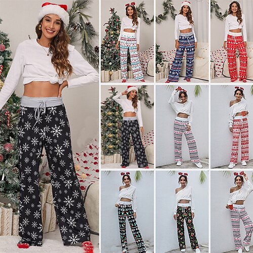 

Women's Christmas Plus Size Loungewear Pants 2 Pieces Santa Claus Elk Simple Comfort Soft Home Daily Polyester Gift Long Pant Pant Winter Fall Green Black