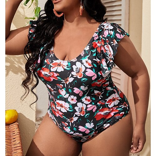 

Women's Swimwear One Piece Monokini Plus Size Swimsuit Slim Solid Color Black Camisole Strap Bathing Suits New Vacation Fashion