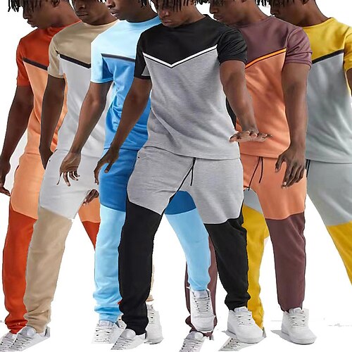 

Men's T-shirt Suits Tracksuit Tennis Shirt Shorts and T Shirt Set Set Color Block Crew Neck Black / Gray Sea Blue White gray Pink Yellow Outdoor Street Short Sleeve Drawstring 2 Piece Clothing Apparel