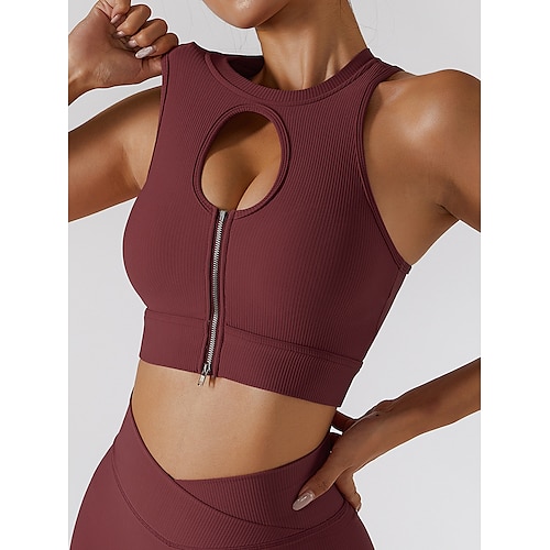 

Women's Crew Neck Sports Bra Medium Support Zipper Cut Out Solid Color Light Purple Green Spandex Yoga Fitness Gym Workout Sports Bra Sport Activewear Breathable Quick Dry Comfortable Stretchy Slim