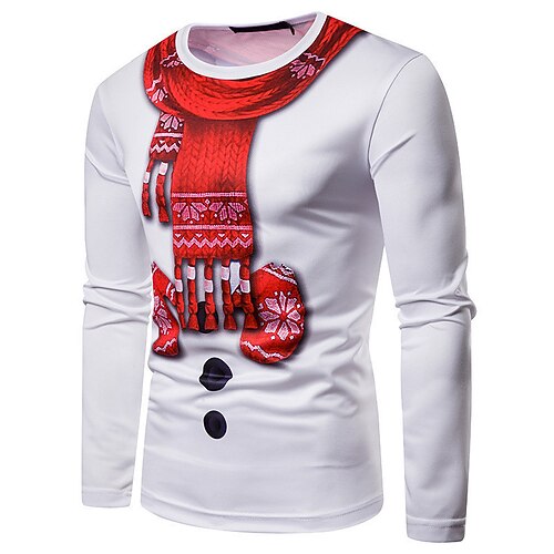 

Men's T shirt Tee Graphic Prints Crew Neck White 3D Print Outdoor Christmas Long Sleeve Print Clothing Apparel Basic Sports Designer Casual