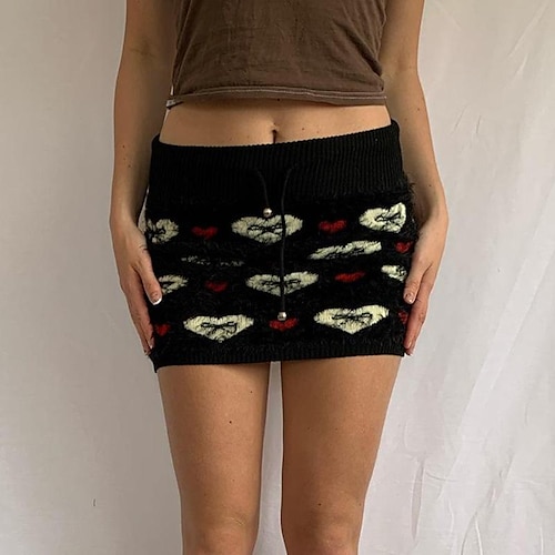 

Women's Cargo Skirt Mini Polyester Black Skirts Knitting Crochet Low Rise Fashion Streetwear Casual Y2K Street Vacation S M L