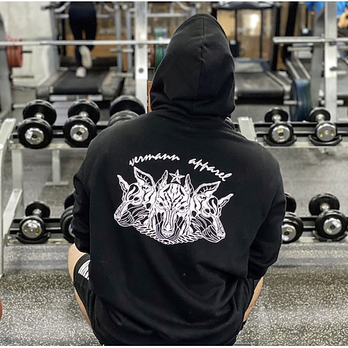 

Men's Hoodie Sweatshirt Long Sleeve Sweatshirt Athletic Athleisure Winter Breathable Moisture Wicking Soft Fitness Gym Workout Running Sportswear Activewear Wolf Dark Grey Black Light Grey