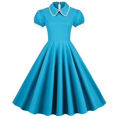 

Women's 1950s Audrey Hepburn Swing Dress 100% Cotton Flare Dress Puffed Sleeves Retro Vintage Dailywear Tea Party Casual Daily Short Sleeve Fit & Flare Dress Christmas