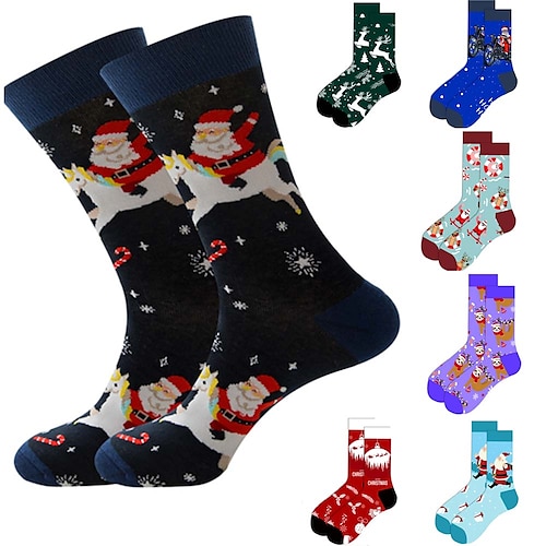 

Men's 3 Pairs Socks Crew Socks Casual Socks Fashion Comfort Cotton Christmas Christmas Casual Daily Medium Fall Winter Light Blue Green