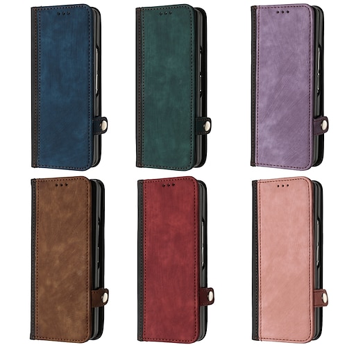 

Phone Case For Samsung Galaxy Flip Z Fold 4 Z Fold 3 Flip Card Holder Slots Shockproof Solid Colored PC PU Leather