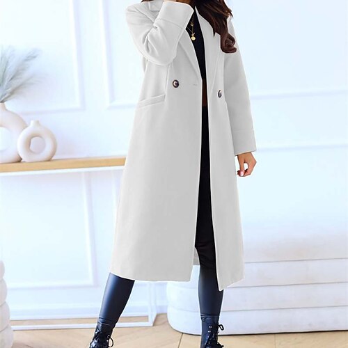 

Women's Coat Warm Breathable Holiday Daily Wear Vacation Going out Button Pocket Double Breasted Turndown Fashion Daily Elegant Street Style Solid Color Regular Fit Outerwear Long Sleeve Winter Fall