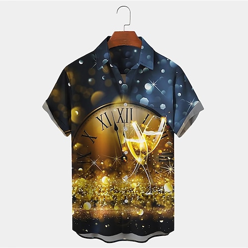 

Men's Shirt Graphic Prints Clock Turndown Navy Blue 3D Print Outdoor Street Short Sleeves Button-Down Print Clothing Apparel Fashion Designer Casual Soft