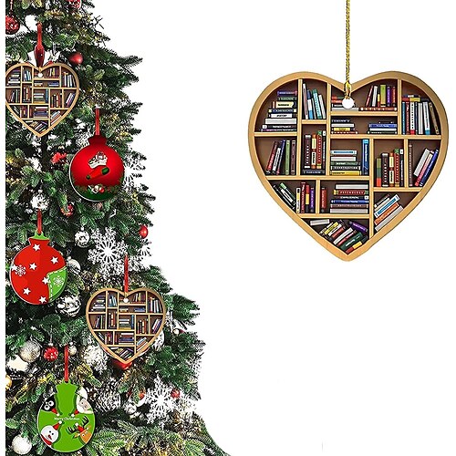 

Bookworrm Ornaments for Christmas Tree Book Lovers Heart Shape Ornament Funny Bookworm Xmas Tree Hanging Statues Book Nerd Bookworm Librarian Gift