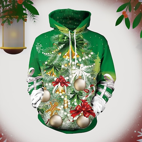 

Men's Pullover Hoodie Sweatshirt Green Orange Red White Hooded Christmas Tree Graphic Prints Print Christmas Daily Sports 3D Print Basic Streetwear Designer Spring & Fall Clothing Apparel Hoodies