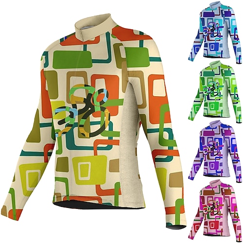 

21Grams Men's Cycling Jersey Long Sleeve Bike Jersey Top with 3 Rear Pockets Mountain Bike MTB Road Bike Cycling Breathable Quick Dry Moisture Wicking Reflective Strips Green Purple Yellow Spandex