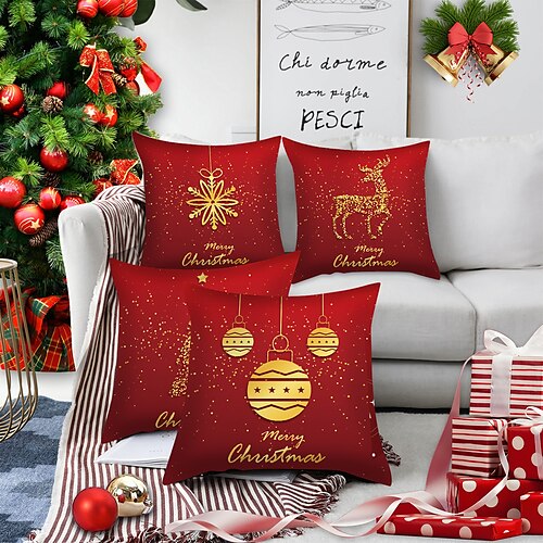 

Christmas Double Side Throw Pillow Cover 4PC Soft Decorative Square Cushion Case Pillowcase for Bedroom Livingroom Sofa Couch Chair Superior Quality Machine Washable