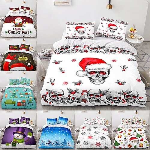 

Duvet Cover Set Boy Gife For Kid Gife 2/3 Piece Bedding Set with 1 or 2 Pillowcase(Single Twin only 1pcs)Merry Christmas New Year Gift Skull