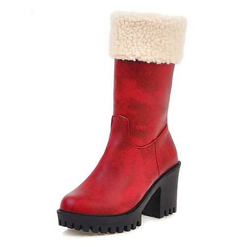 

Mulheres Botas Natal Diário Botas da panturrilha Inverno Detalhes em Pêlo Salto Robusto Ponta Redonda Minimalismo Pele PU zíper Bloco de cor Castanho Escuro Preto Amarelo