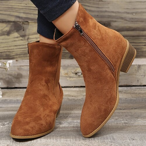 

Women's Boots Daily Plus Size Booties Ankle Boots Winter Block Heel Pointed Toe Casual Minimalism Synthetics Zipper Solid Colored Black Khaki Brown