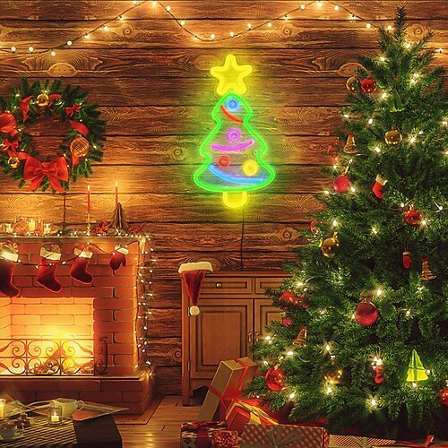 

Christmas Tree Neon Signs for Wall Decor Xmas LED Neon sign Neon Lights Window lights Festival Light for Home Decoration Bar Wedding Birthday Party Christmas Gift Idea USB Powered