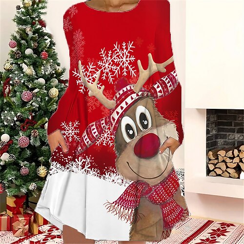 

Women's Christmas Casual Dress T Shirt Dress Tee Dress Shift Dress Mini Dress Black Wine Red Long Sleeve Letter Pocket Winter Fall Autumn Crew Neck Fashion Christmas 2022 S M L XL XXL 3XL